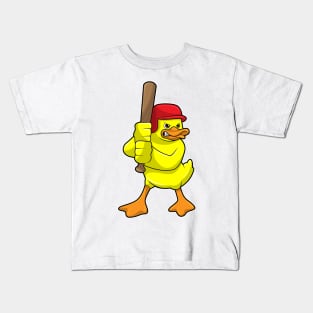 Duck at Baseball with Baseball bat & Cap Kids T-Shirt